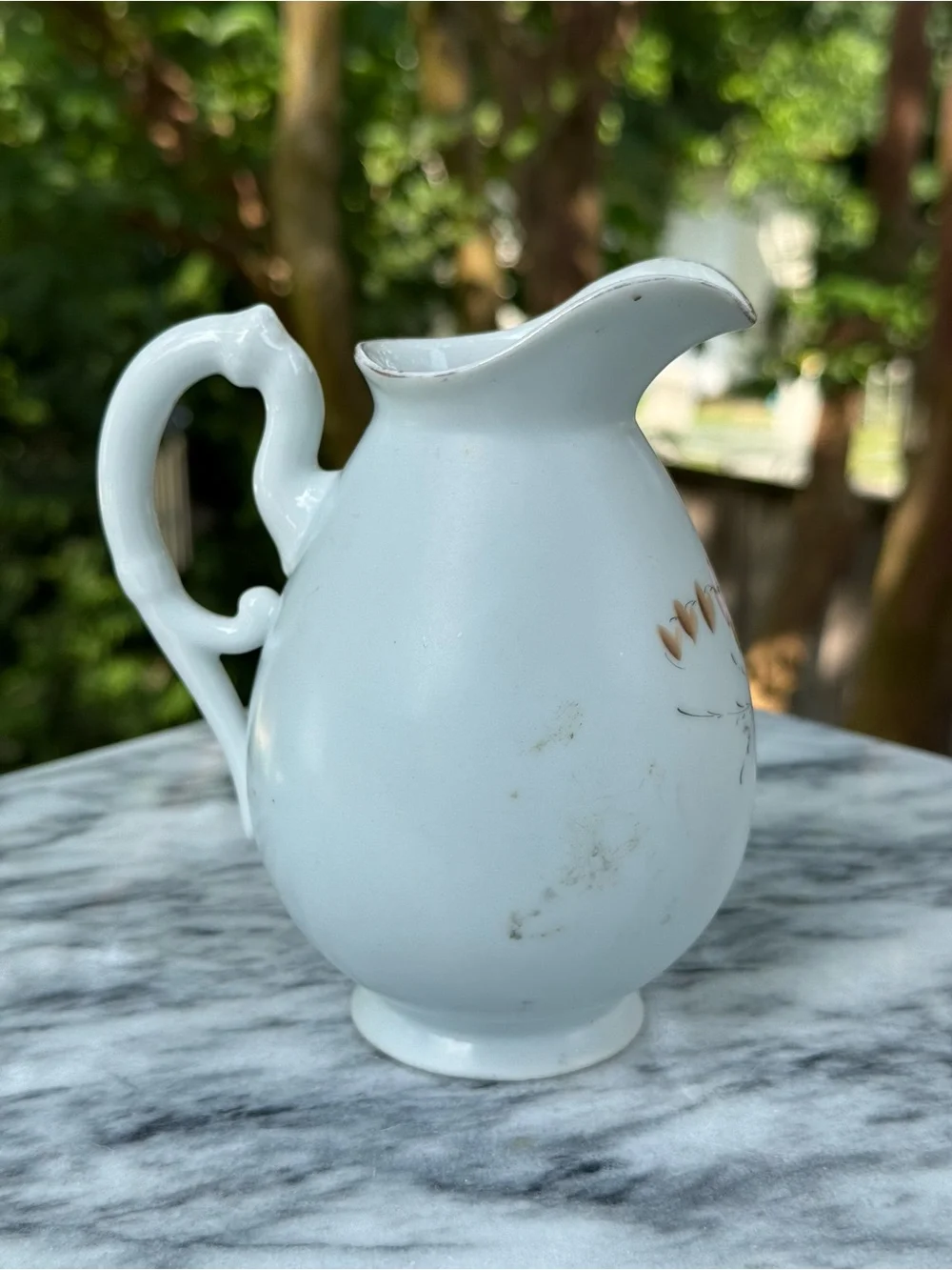 Rare Antique Porcelain Bluebird Pitcher for creamer, gravy, syrup - unmarked